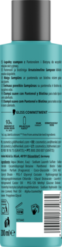 Tył turkusowego szamponu z Pantenolem i Biotyną 200 ml, z czytelną etykietą i listą składników.
