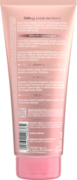 Tył różowej tuby Hair in Balance Odżywka wygładzająca 200 ml, z polskim tekstem o blasku włosów.