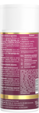 Tył białej butelki Toniku mlecznego naprawczego PEONIA UZDROVISCO 150ml z etykietą zawierającą skład i opis.