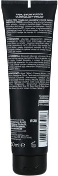 Tył czarnego opakowania Isana Men toner do włosów Color Gloss Głęboka Czerń, z białym tekstem i listą składników.