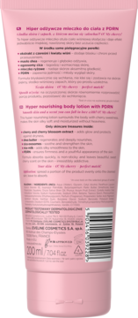 Back of pink Eveline Oui Mon Chéri Hyper Nourishing Body Lotion tube, 200ml, with English ingredient details.