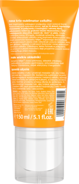 Tył pomarańczowej tubki Tołpa krio-sublimatora cellulitu 150ml z polskim opisem i białą nakrętką.