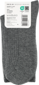 Eloy, 2 pary szarych skarpetek damskich, bawełnianych w prążki, rozmiar 35-40, widok z przodu z metką.