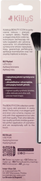 KillyS B2 pędzel, tył różowego opakowania. Opisy użycia do bronzera i różu, wysokiej jakości syntetyczne włosie.