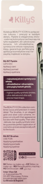 Tył różowego opakowania KillyS Beauty Icon. Opis pędzli: syntetyczne, miękkie włosie do cieni, pomadek i eyelinera.