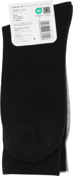 Czarne skarpety męskie Eloy, 2 pary z żebrowanym frontem, z białą metką produktu, widok z przodu.