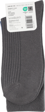Ciemnoszare męskie skarpetki Eloy z prążkowaniem, widok z etykietą ze składem i rozmiarem 40-45.