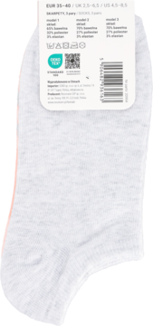 Szare skarpetki damskie Eloy, rozmiar 35-40, z tyłu etykiety widoczne informacje o składzie i certyfikat OEKO-TEX.