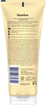 Tył beżowej tubki Vaseline Gluta-Hya Serum Burst Lotion Flawless Tone 200ml.