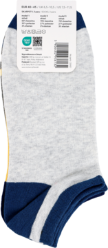 Eloy męskie skarpety rozmiar 40-45, szara melanżowa z granatowym mankietem i białym paskiem, widok z tyłu z metką.