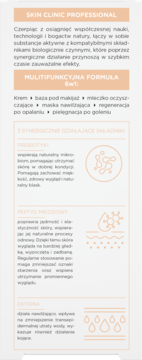 Panel informacyjny SKIN CLINIC PROFESSIONAL. Opis wielofunkcyjnej formuły i składników: Prebiotyk, Peptyd Miedziowy, Ektoina.