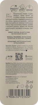 Tył jasnobeżowej saszetki z ekspresową maską wygładzającą Neboa 1-Minute Shot. Widoczne teksty, składniki i kod kreskowy.