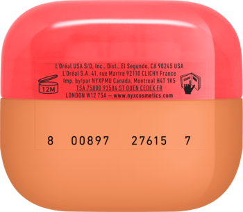 Tył pudru NYX Wonder Snatch Sassy Spice, pomarańczowo-koralowy, z widocznymi kodami i danymi L'Oréal.