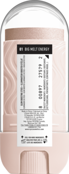 Rozświetlacz NYX Buttermelt Stix 01 Big Melt Energy, tył opakowania ze składem i kodem kreskowym.