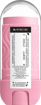 Różowy rozświetlacz w sztyfcie NYX Buttermelt Stix My Melt Era. Widok z tyłu z etykietą i listą składników.