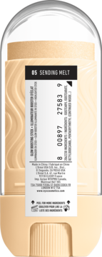 Tył opakowania rozświetlacza NYX Buttermelt Stix 05 Sending Melt w sztyfcie, z etykietą składników.