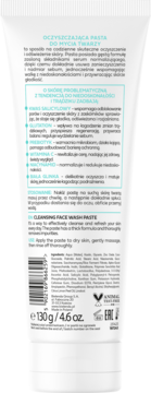 Tył białej tuby pasty do twarzy Bielenda z kwasem salicylowym na trądzik. Widoczne szczegóły składu, 130g.