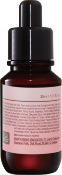 Tył bursztynowej butelki z kroplomierzem do pielęgnacji skóry głowy i włosów, różowa etykieta, 30ml.