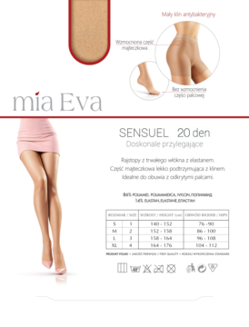 Rajstopy klasyczne Mia Eva Sensuel 20 den, nude, z antybakteryjnym klinem, idealne do odkrytych palców. Produkt Polski.