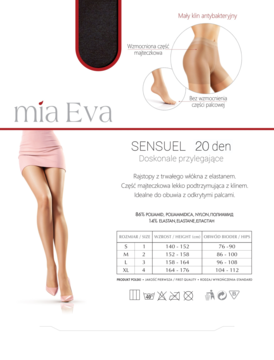 Mia Eva Sensuel 20 den, cieliste rajstopy na modelce, widok z detalami wzmocnionej części majteczkowej i klina.