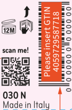 Tył etykiety Catrice Skin Like Tinted Moisturizer: kod QR, Made in Italy, symbol 12M i miejsce na GTIN.