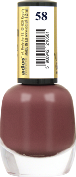 Lakier Ados Premium Line nr 58, trwały, w butelce 12ml, odcień brudnego różu, widok przodem.