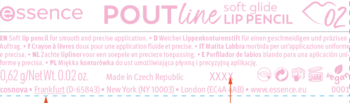 Tył różowej, kremowej konturówki Essence Poutline 02 Soft Glide Lip Pencil z czarnym tekstem.