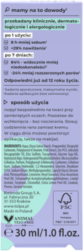 Tył opakowania matującego dermokosmetyku Tołpa 30ml do skóry przetłuszczającej, z opisem i certyfikatami.