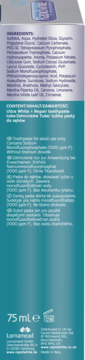 Tył opakowania pasty Rapid White White & Repair 75ml, widoczne szczegóły: lista składników i instrukcje użycia.