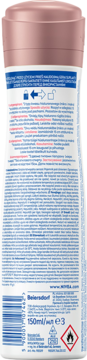 Tył antyperspirantu Nivea Derma Control Ultra Dry Touch, biały spray z różową nakrętką, niebieska etykieta z tekstem.