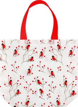 Eloy torba PP ZIMA 0126 biała, z zimowym wzorem: czerwone gile na gałązkach z czerwonymi owocami.