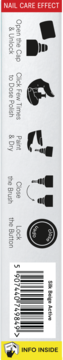 Pionowy widok boczny opakowania z instrukcją użycia pisaka do paznokci, kod kreskowy, napis 'NAIL CARE EFFECT'.