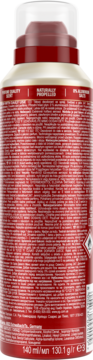 Tył Old Spice Gentle Aloe spray 140ml, biało-czerwona puszka z gęstym, czerwonym tekstem o składzie.