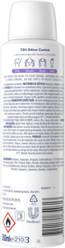 Biały dezodorant Rio Coconut, tył opakowania ze składnikami i ostrzeżeniami, 72h kontrola zapachu.