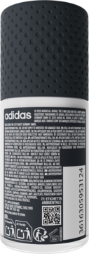 Tył białego antyperspirantu Adidas Sport Fresh 72h. Widoczne szczegóły składu, kod QR i symbol recyklingu.