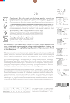 Białe opakowanie rajstop 20 den z tekstem i diagramami, ze stopniowanym uciskiem i płaskim szwem.