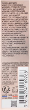 Jasnoróżowy tył opakowania balsamu do ust Lancôme Lip Idôle Squalane-12 Butterglow. Składniki, kod i dane firmy.