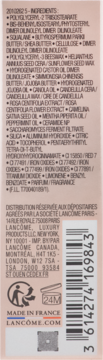 Tył opakowania balsamu Lancôme Lip Idôle Butterglow z listą składników, informacjami i kodem kreskowym.