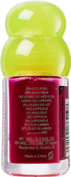 Tył fioletowego olejku do ust Trouble Maker Melt Down Tipping Point Purple, z neonową zieloną nakrętką i etykietą.