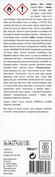 Biały tył opakowania dyfuzora Shimei 100ml. Widoczne symbole zagrożenia, składniki, B Corp i kod kreskowy.