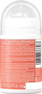 Tył opakowania roll-onu Sun Ozon 100ml. Białe opakowanie z pomarańczową etykietą, widoczne instrukcje i składniki.