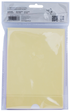 Tył opakowania Happy Color, 10 żółtych ramek kartonowych 13x18cm na zdjęcia, z nadrukowanymi informacjami.