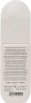 Tył białej, zaokrąglonej butelki kremu Cica Calma Dermo Capsule 50ml, z polskim opisem i kodem kreskowym.