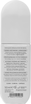 Tył białej butelki Coda Lab 50ml kremu do twarzy. Widoczny polski tekst o odżywieniu i odbudowie skóry.