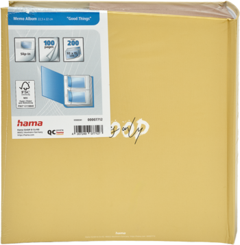 Żółty album fotograficzny Hama "Good Things" na 200 zdjęć 10x15 cm, fabrycznie zafoliowany, z etykietą.
