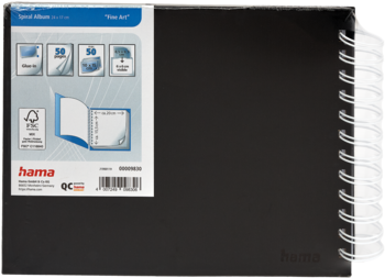 Czarny album spiralny Hama "free art" 30 kartek, na zdjęcia, z białym wiązaniem, widok z przodu.