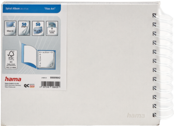 Biały album spiralny Hama na 50 zdjęć 10x15, widok z góry z nalepką produktową na okładce.