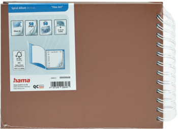 Brązowy spiralny album Hama Free Art z recyklingu, 50 stron, w folii. Widoczna biała spirala i etykieta.
