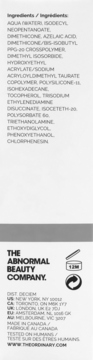 Tył białego opakowania The Ordinary Azelaic Acid Suspension 10% z czarną listą składników i danymi firmy.