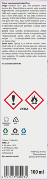 Tył opakowania dyfuzora zapachowego 'Cisza' 100ml. Biała etykieta z piktogramami ostrzegawczymi, składem i recyklingiem.